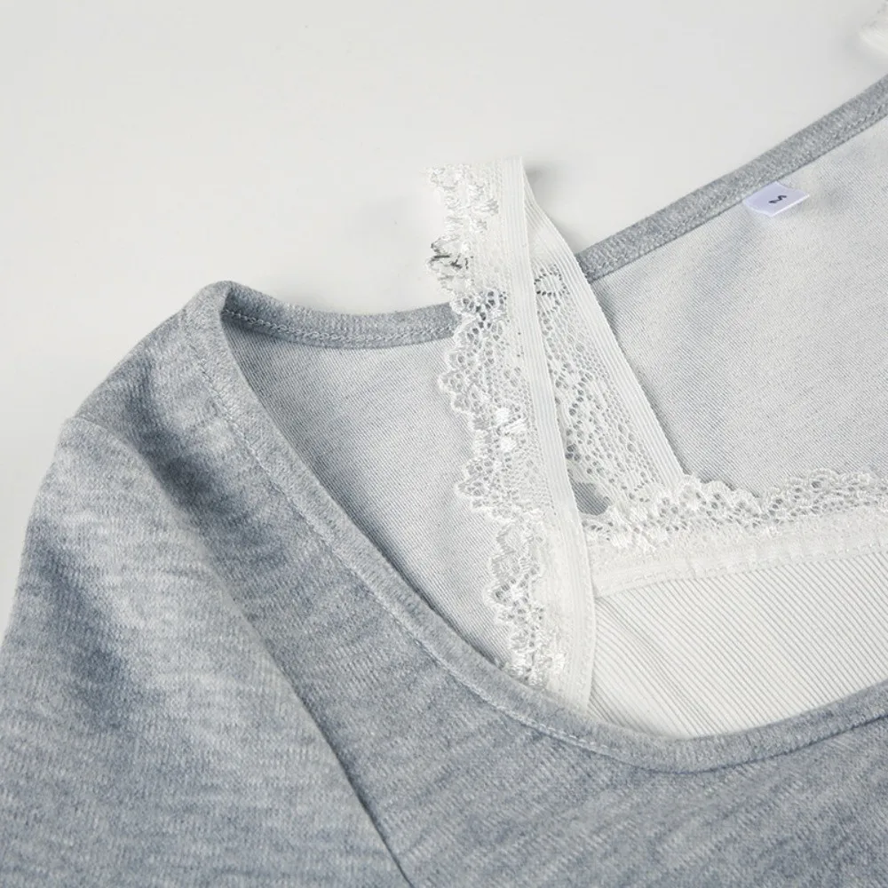 Tops cortos ajustados de dos piezas falsos elegantes, Top con parte inferior de encaje y lazo, manga acampanada, prendas de punto ajustadas cómodas, ropa de calle