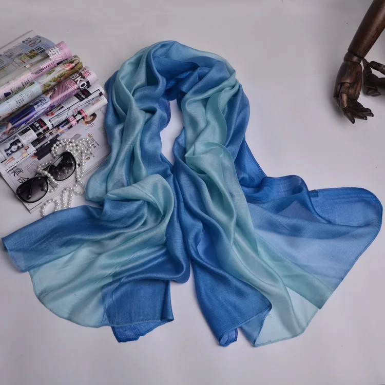 Solid color gradual change color mulberry silk silk scarf color matching women's scarf shawl yarn beach towel
