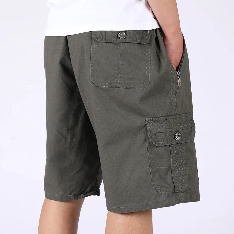 New Men's Zipper Pocket Cotton Cargo Shorts Summer Streetwear Casual Cotton Workwear Shorts Breathable Fitness Knee Length Pants