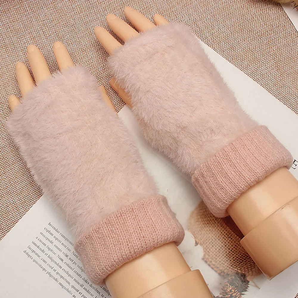 Autumn Winter Solid Color Students Write Keep Warm Korean Knitting Lady Fingerless Protection Hand Hair Mouth Hemp Gloves Women