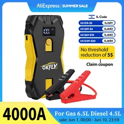 GKFLY 3000A/4000A arrancador de batería de coche portátil 12V gasolina diésel dispositivo de arranque Cables banco de energía portátil Buster de batería de coche