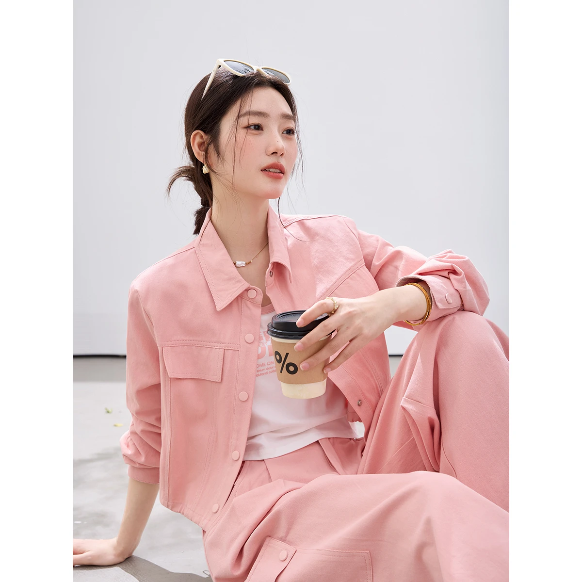 VIMLY Women's 3 Piece Set 2026 Spring New Utility Cargo Style Printed Tank Top Cropped Jacket straight pants Women's suit 30789 - view 4