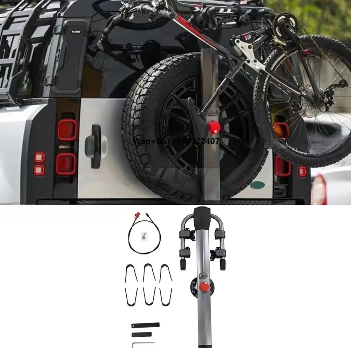 

Bike Trunk Mount Rack Bike Spare Tire Mounted Rack Hitch Mount Chin Body Kit For Defender 2020-2025 Car Accessories