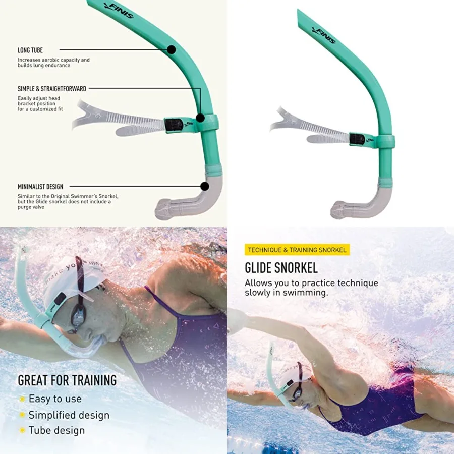 

Glide Center-Mount Swim Snorkel for Adults - Adjustable Fit - Technique Endurance Training