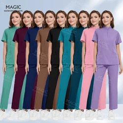 S-2XL Pet Clinic Vet Surgical Suits Multicolor Medical Scrubs Uniforms Zipper-neck Tops Pants Dentistry Scrub Work Clothes Women