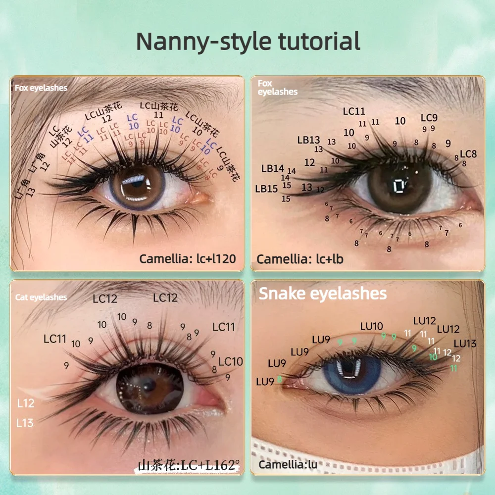 LC Fox Series Camellia Lash Extensions L-Shaped Wide Angle Matte Soft No Root Scatter Comic Cat Snake Style Eyelash Extensions