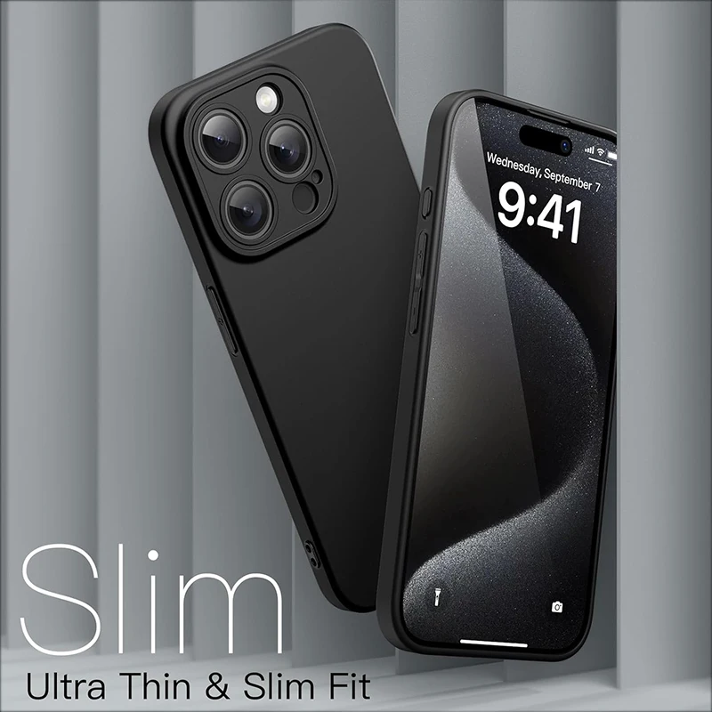 Matte Silikon-Softcover für iPhone 16 15 14 Plus 13 Mini Pro Max SE 2022 2020 Einfarbig Schwarz Schlanke Hülle – Detail 2
