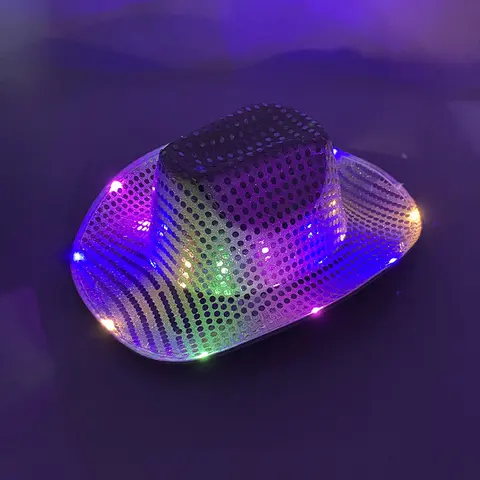 반짝이는 LED 조명 카우보이 카우걸 모자, 반짝이는 모자, 카니발, 남성 여성, 독신 파티, 웨딩 신부 용품