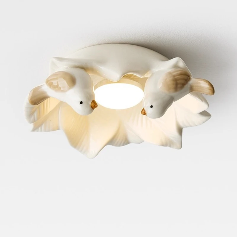 

Белые керамические потолочные светильники с птицами, светильник для коридора, прохода, светодиодный современный светильник для спальни, балкона, входная дверь, потолочные светильники «Птичье гнездо»