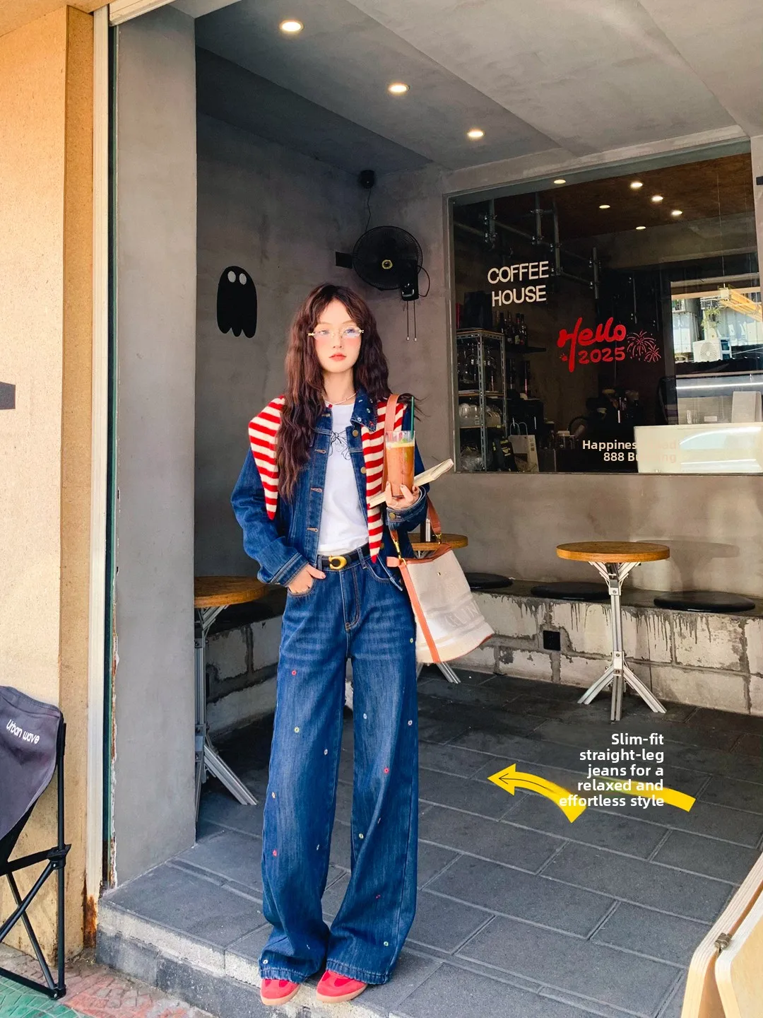 

Gula Liangpin Embroidered Slim Fit Denim Jeans High Waist Straight Leg Pants Autumn Winter Faion Casual Wear Blue Jeans