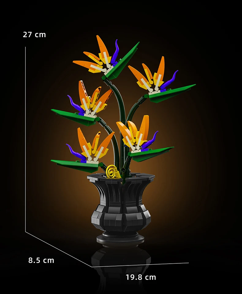 Kreativer Hibiskus-Pflaumenblüten-Blumenstrauß im Topf, Bausteine, Kranichblume, Heim-Pflanzendekoration, Zusammenbaubare Bausteine, Spielzeug, Geschenk für Erwachsene – Detail 7
