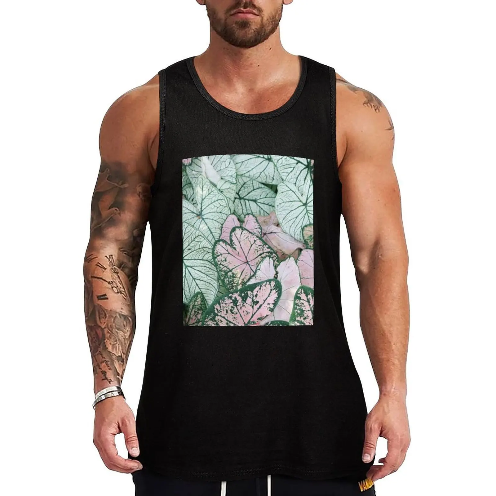 

Green and pink leaves Tank Top T-shirt Men's gym sleeveless vest men sports vest