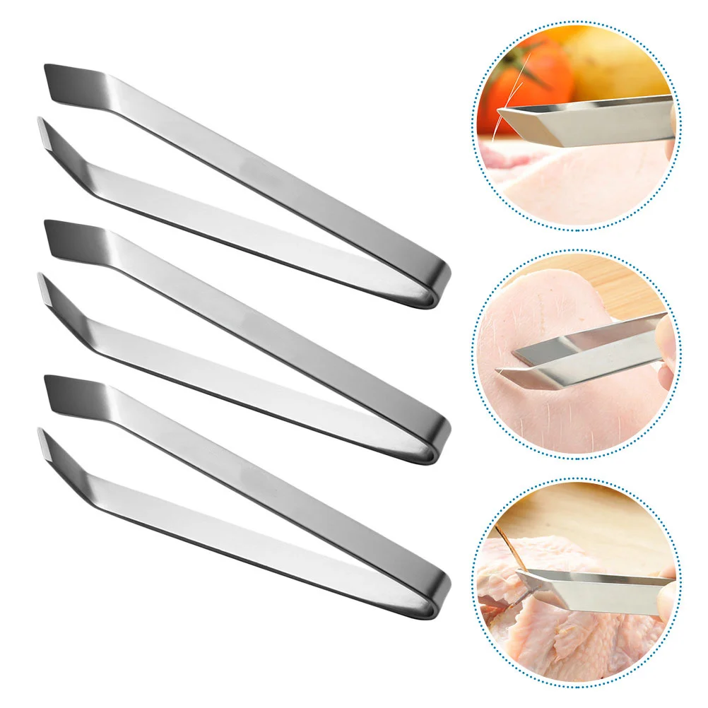 

3Pcs Food Tweezer Stainless Steel Tip Precision Tweezers Fish Bone Pig Hair Tweezers Removal Tool