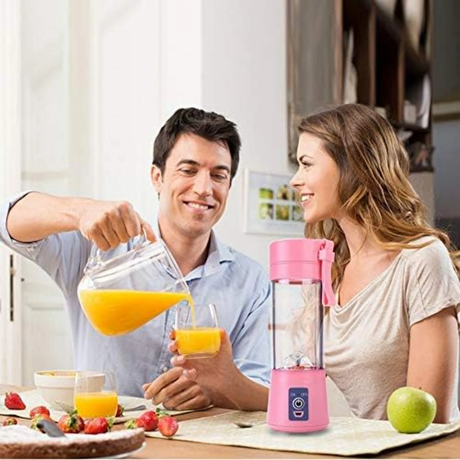 Green Portable USB Rechargeable Personal Blender for Fruit Juice, Shakes and Smoothies with 6 Blades Juicer Cup, 380ML Capacity,