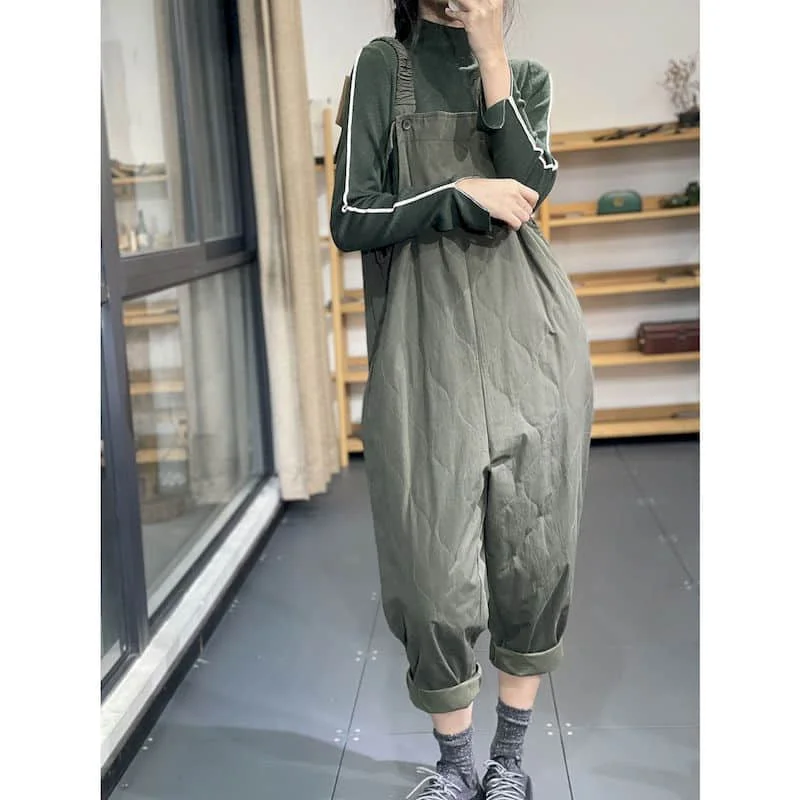 

New Fashion Winter Jumpsuit Suit Quilted Women Solid Loose Playsuits High Waist Large Size Tops Casual One Piece Outfit Women