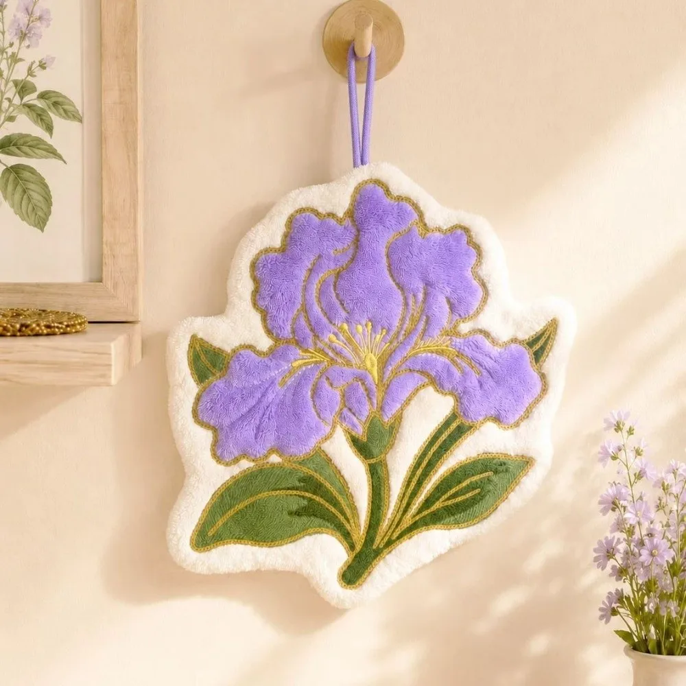 Gifts Coral Fleece Flower Hand Towel Hanging Loop Thickened Hand Drying Towel Floral Pattern Decorative Hand Towel Bathroom Use