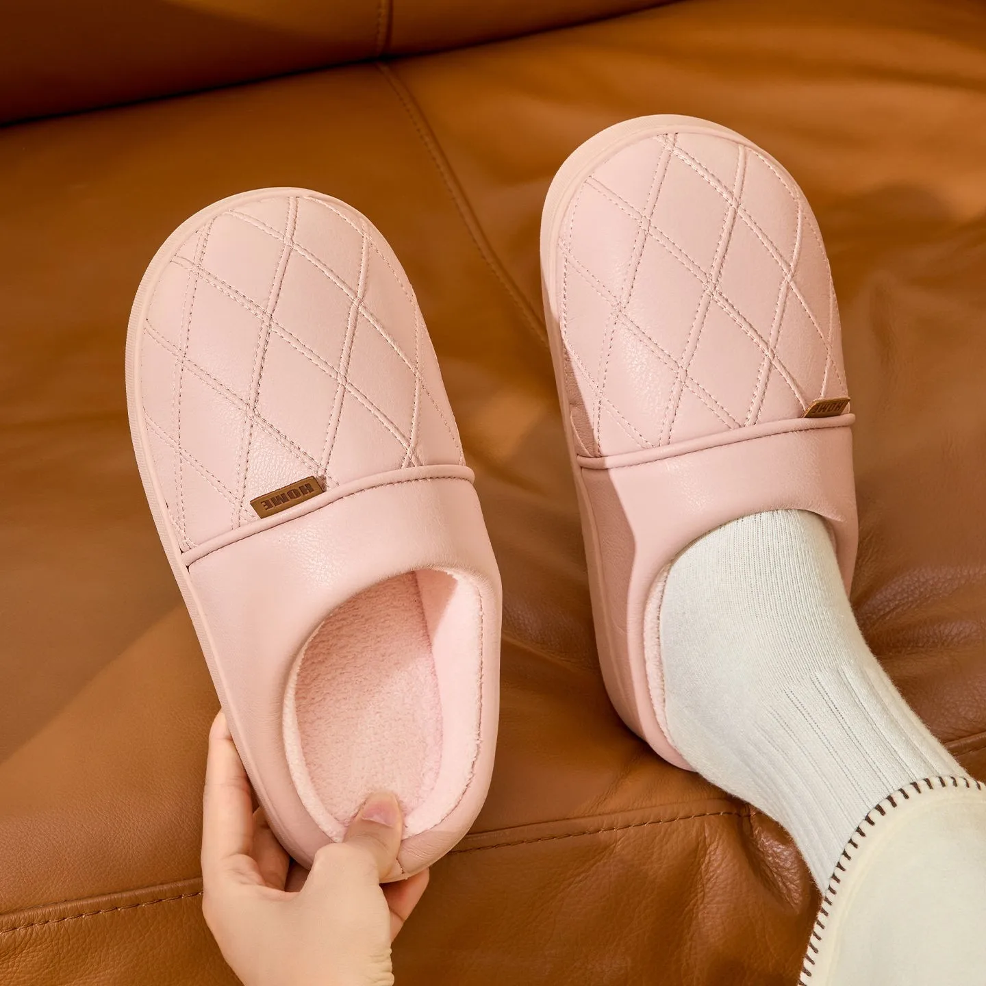 

Women Platform Slippers House Men Waterproof Winter Warm Bedroom Shoes Indoor Concise Soft Slippers Comfortable Plush Slides