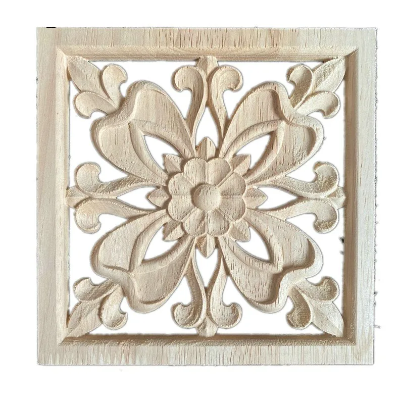 12-20cm  New Decorative Wood Appliques Unpainted Oak Carved Wave Flower Onlay Decal Corner Home Furniture Door Decor Crafts