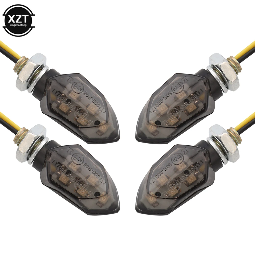 4PCS Mini Motorcycle Smoke Lens Turn Signal Light 5LED 12V Amber Blinker Indicator Lamp Two Wire  Flicker Motorbike Light