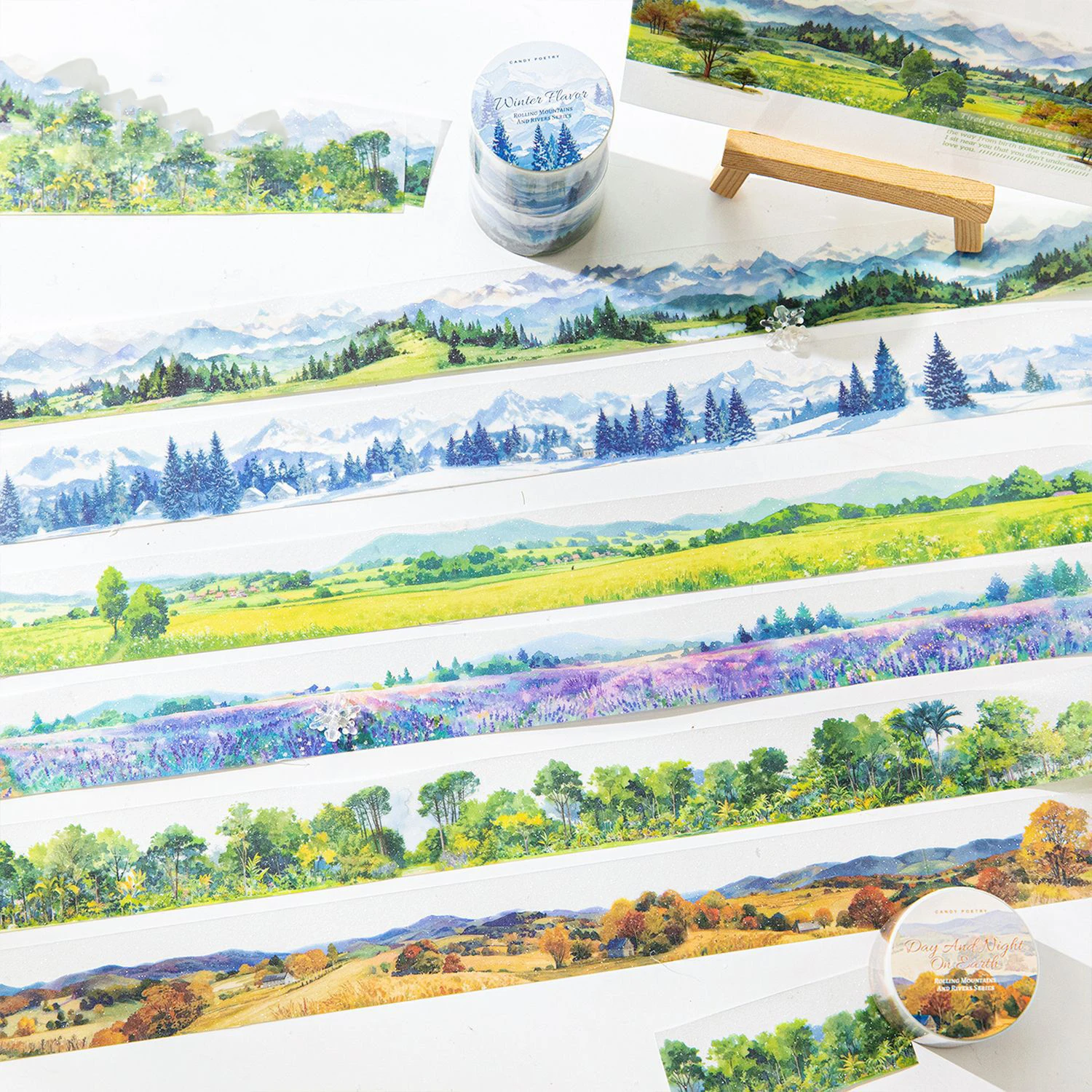 JIANWU 30mm*200cm Rolling Mountain and River Series Vintage Tree Landscaping PET Tape Creative DIY Journal Collage Stationery