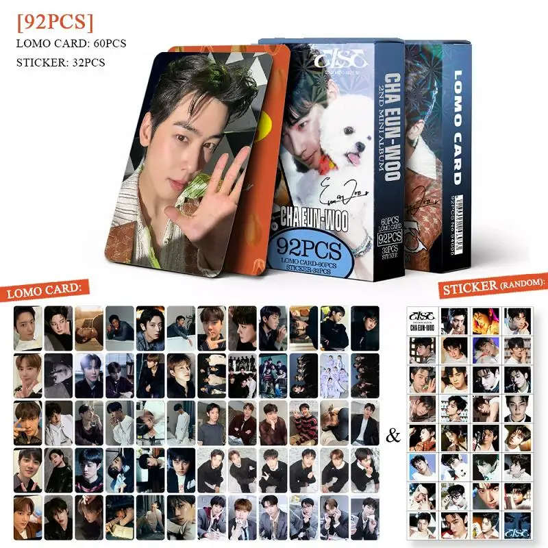 92PCS Cha Eun-Woo New Album ELSE Peripheral LOMO Cards K-pop Star Collectible Photo Bonus Stickers for Fans Collection