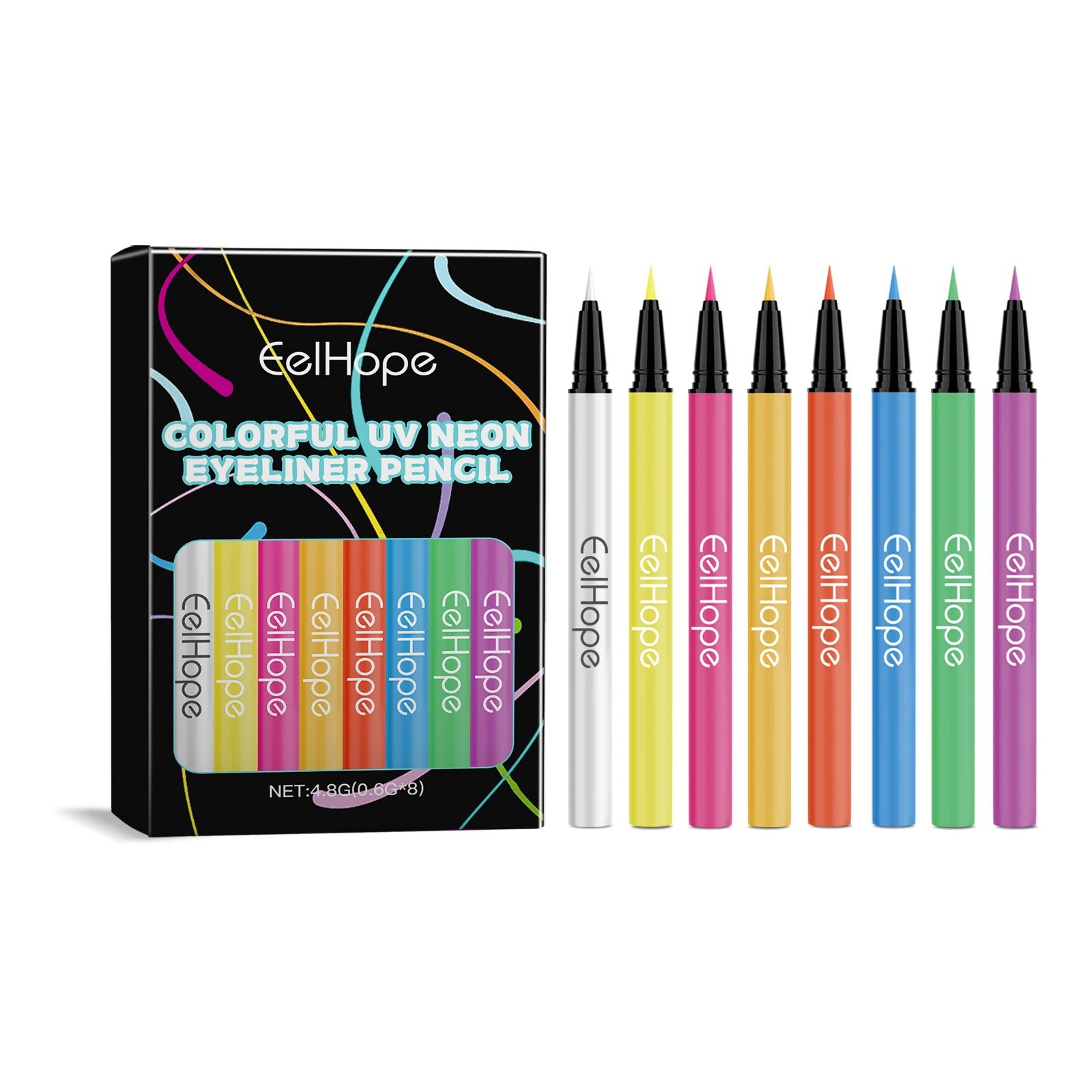 8-kleuren UV-neon eyelinerpotlood Gekleurde eyeliner Glad Sneldrogend Langdurig Waterdicht voor feestfestival Make-up Cosmetisch