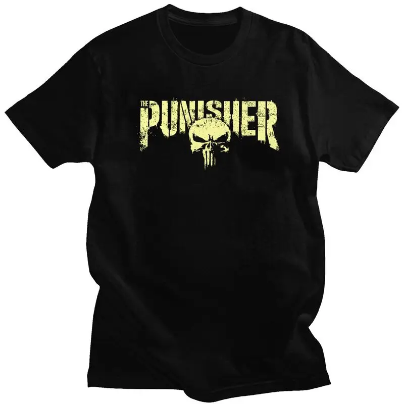 Superhero T Shirt for Men 100% Cotton Tee Punisher Skull Symbol Tshirts Short Sleeved Summer T-shirt Clothing