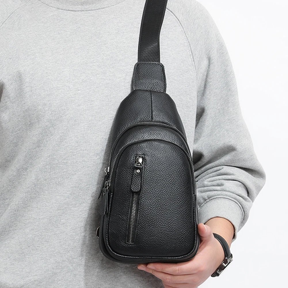 Leather Sling Bag for Men with Adjustable Shoulder Strap Crossbody Bag Cross Body Pack Fanny Packs for Hiking Cycling Traveling