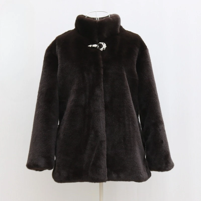Autumn Winter Black White Fur Coat Women Lapel Faux Fur Coats Warm Button Short Top Design Fashion Jacket Long Sleeve Coat