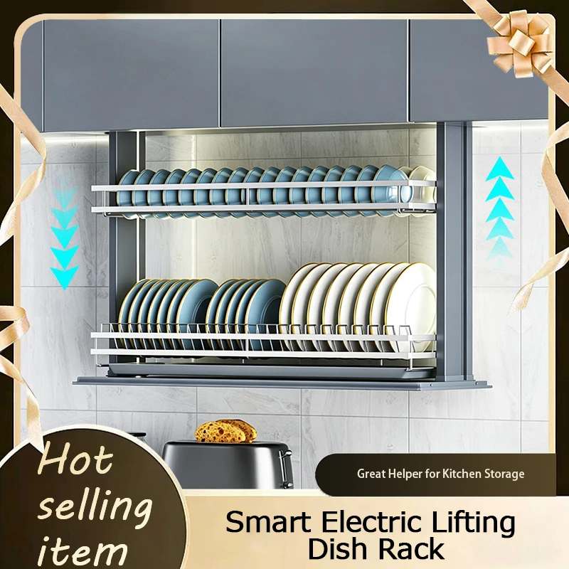 304 Stainless Steel Smart Automatic Motorized Vertical Drop Down Kitchen Wall Cabinet Spice Rack With Touch Voice Control