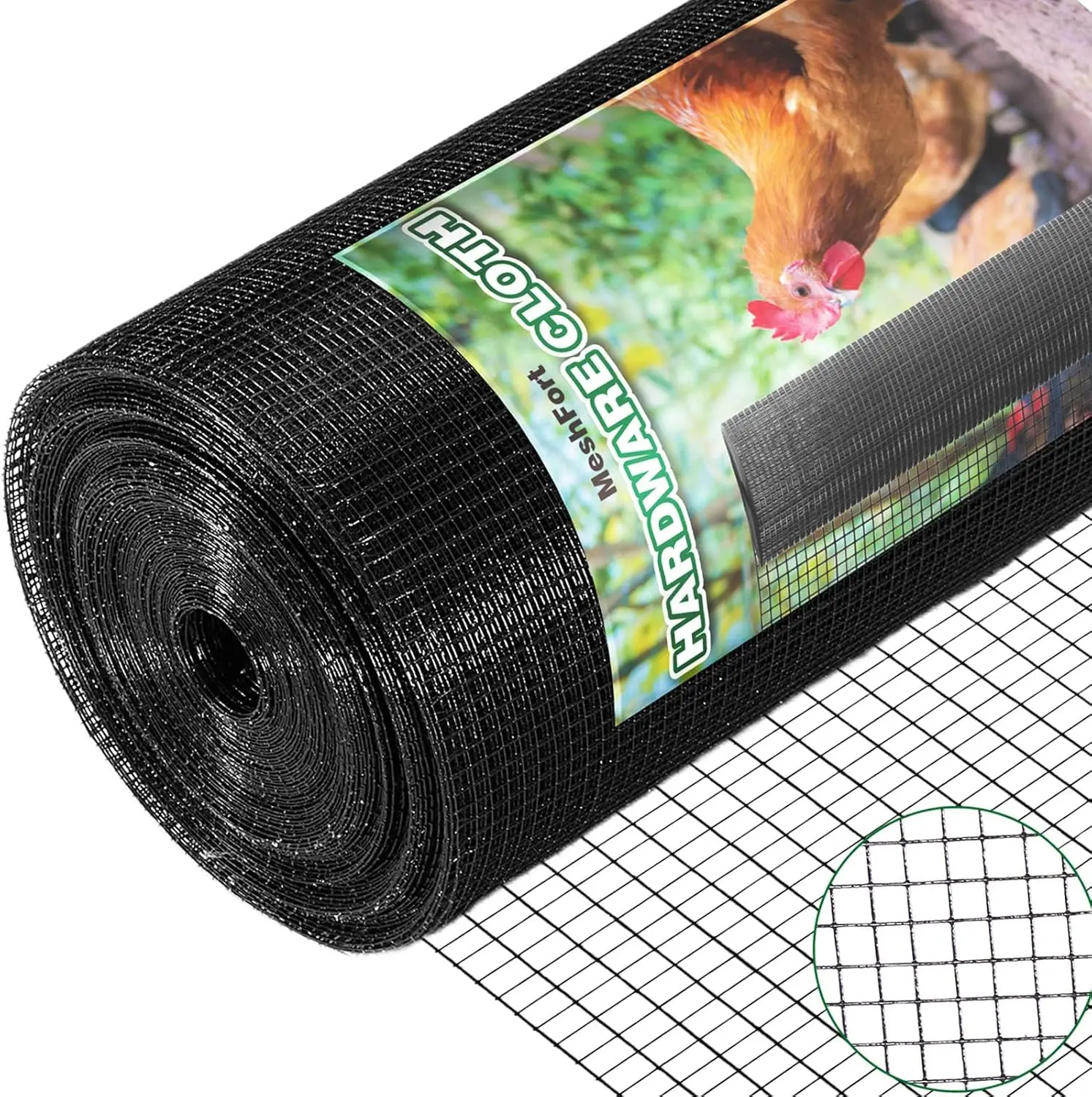

1/2 Inch Black Vinyl Coated Welded Wire Mesh Roll, 48x100 ft, 19 Gauge, Ideal for Chicken Fencing and Garden Use