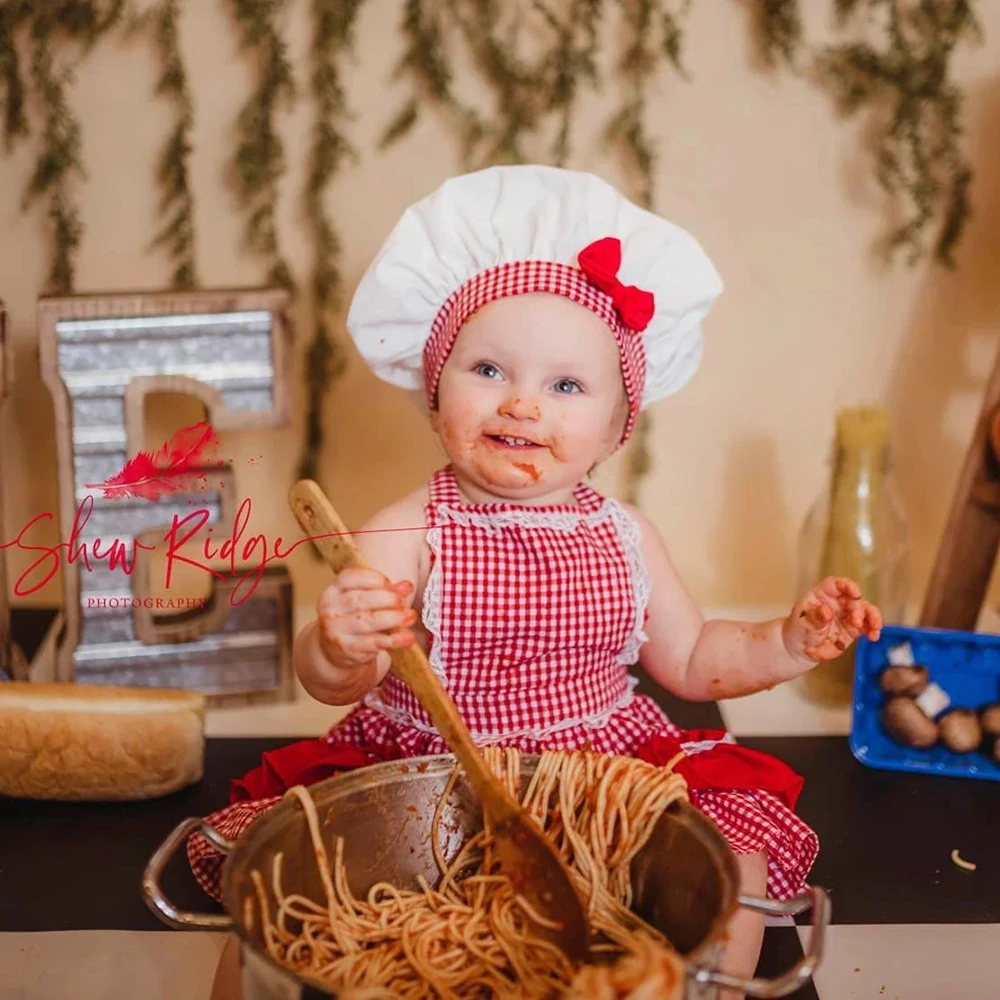 Newborn Baby Chef Photography Prop Set Apron Hat Outfit Infant Cooking Smash Photo Studio Costume Baby Shower Gift
