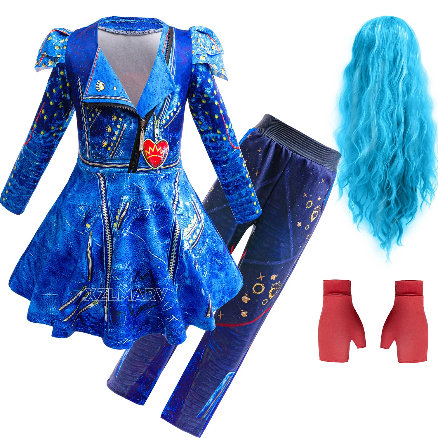 الأزرق أودري ازياء فتاة أزياء تنكرية بنات حفلة إيفي أحفاد مال تأثيري فستان حفلة الهالوين الفتيات ازياء 3-12Y