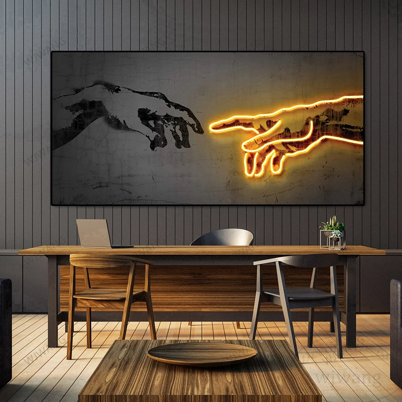 

Neon Light Art Canvas Print Hand of God Artwork Abstract Posters and Prints Canvas Wall Art Pictures for Living Room Home Decor