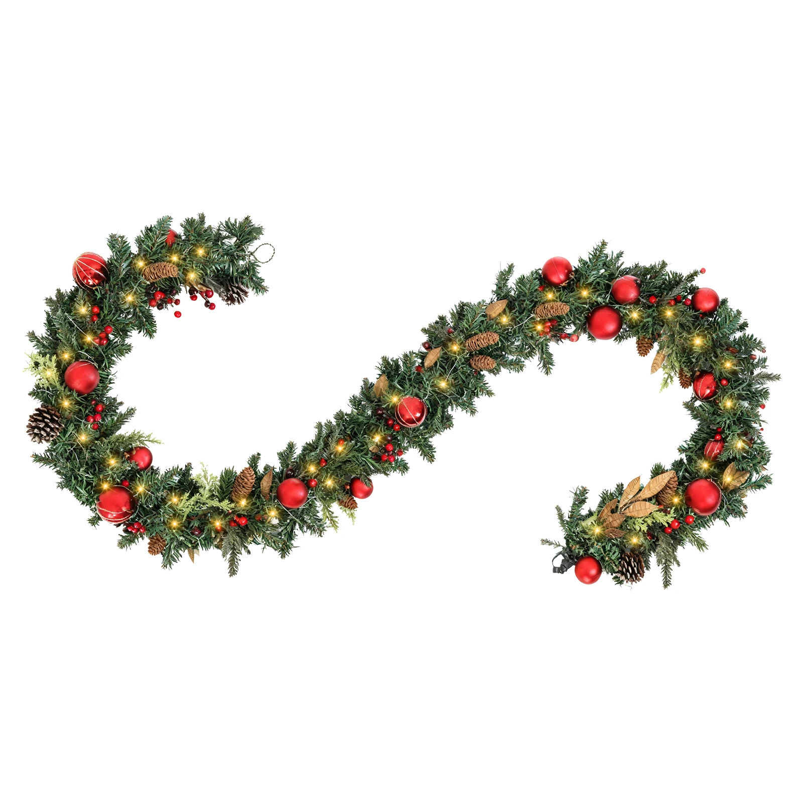 

9ft Artificial Christmas Garland with 100 LED Lights Battery Operated Mixed Shatterproof Holiday Decoration for Stairs, Mantle,