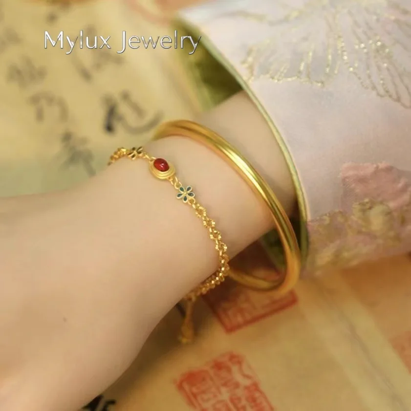 Mylux Jewelry 9999 Gold ancient method inherited plain circle bracelet women's new Chinese style simple and versatile 24K boutiq