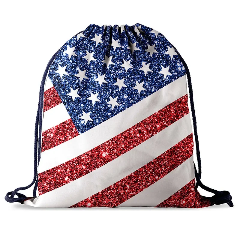 Bandeira americana Drawstring Bag, Armazenamento ao ar livre, Impressão digital, Moda