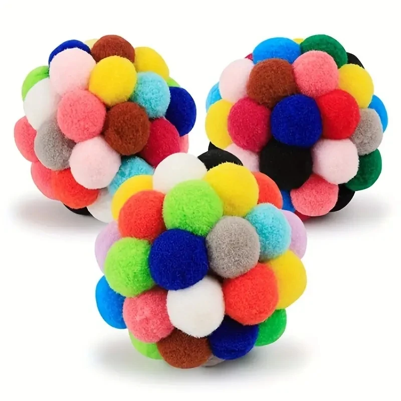 1/3PCS Cat Toys Cat Plush Ball Toy Pet Elastic Bell Ball Self Hi Ball Playing Cat Colorful Woolen Ball