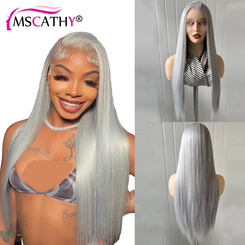 30 inch Straight Silver Grey Wig 13x4 Brazilian Virgin Human Hair Wigs For Black Women Gray HD Transparent Lace Frontal Wig