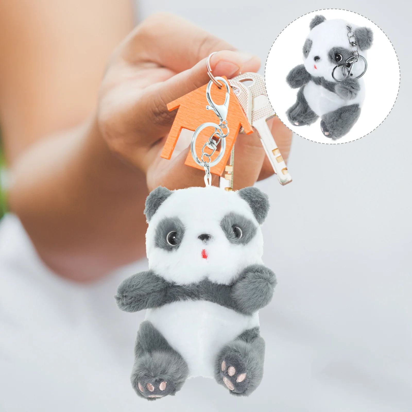 

Panda Plush Pendant Keychain Bag (keychain Black) 1pc Stuffed Animal Keyring Backpack Pp Cotton