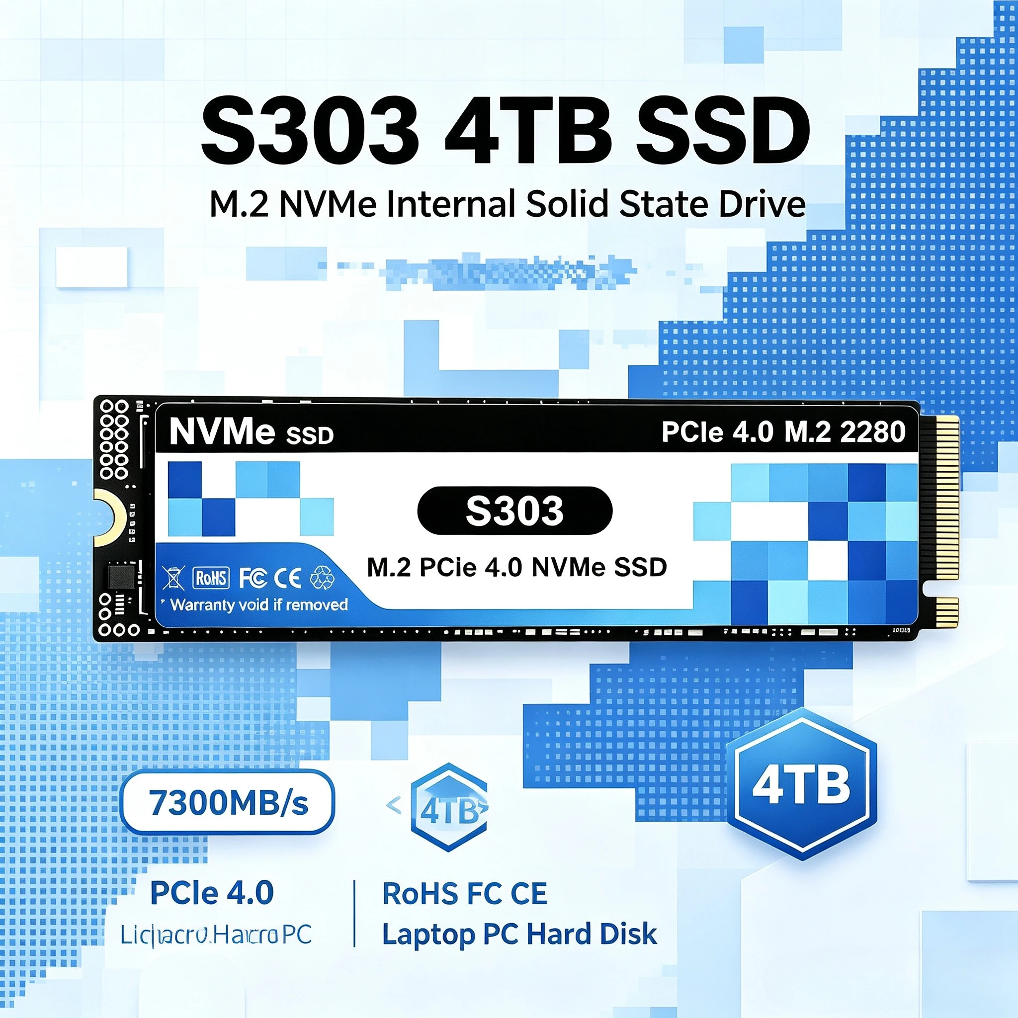 S303 4TB SSD M.2 NVMe Internal Solid State Drive High Speed 7300MB/s PCIe 4.0 Gaming Drive Works for  Laptop PC Hard Disk