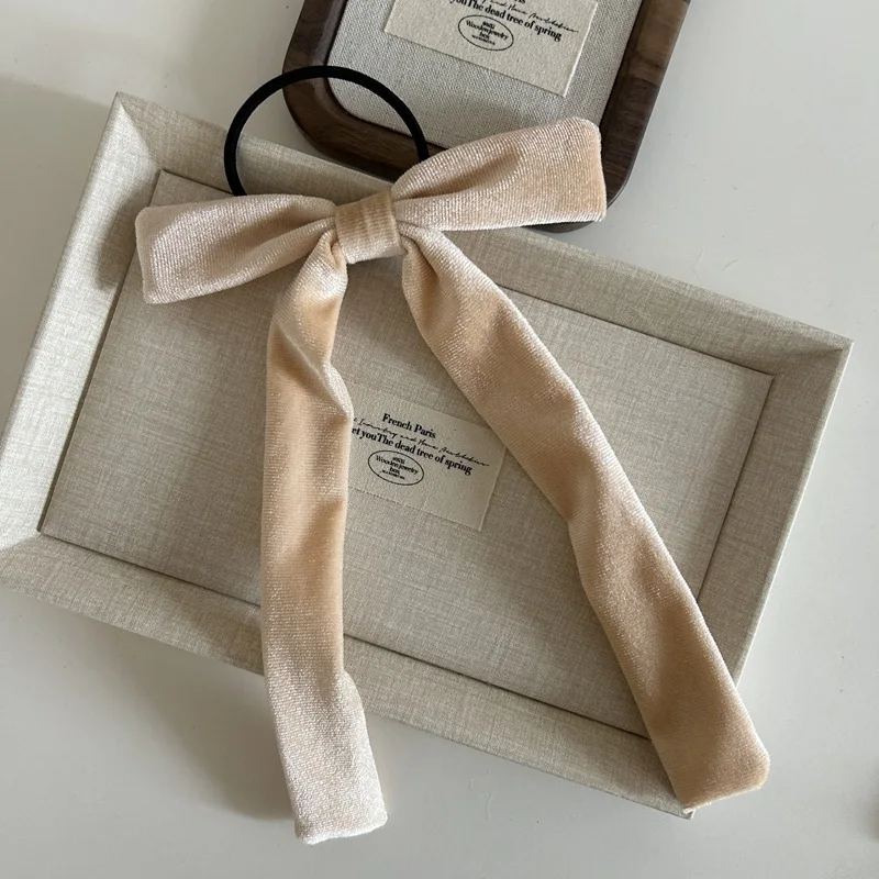 2025 Mode Samt Schleife Haarband Scrunchie für Frauen Vintage schwarz Samt Haargummi Mädchen lange Schleife Haargummi Haarschmuck – Detail 7