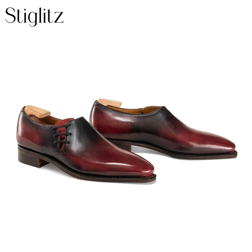 

Unique Personality Leather Shoes Elegance Style Calf Leather Handmade Dress Shoes Almond Toe Polished Banquet Wedding Men Shoes