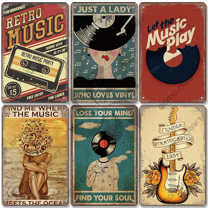 Retro Music Poster Metal Tin Signs Music CD Radio Guitar Singer Vintage Metal Plate Wall Decor Music Party Bar Club Living Room