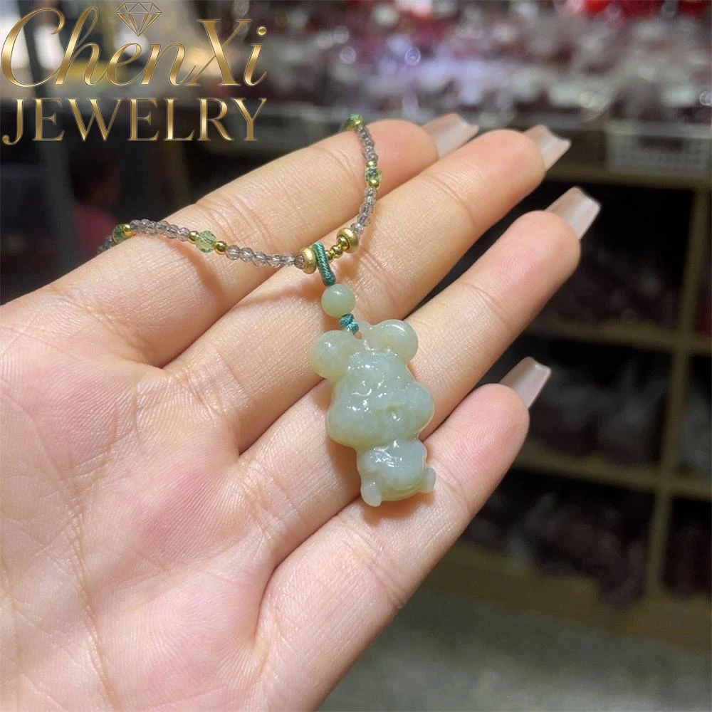 

High-end Natural Hetian Green White Jade Rabbit Pendant Luxury Quality Fashion Fine Jewelry Exquisite Elegant Popular Mascots