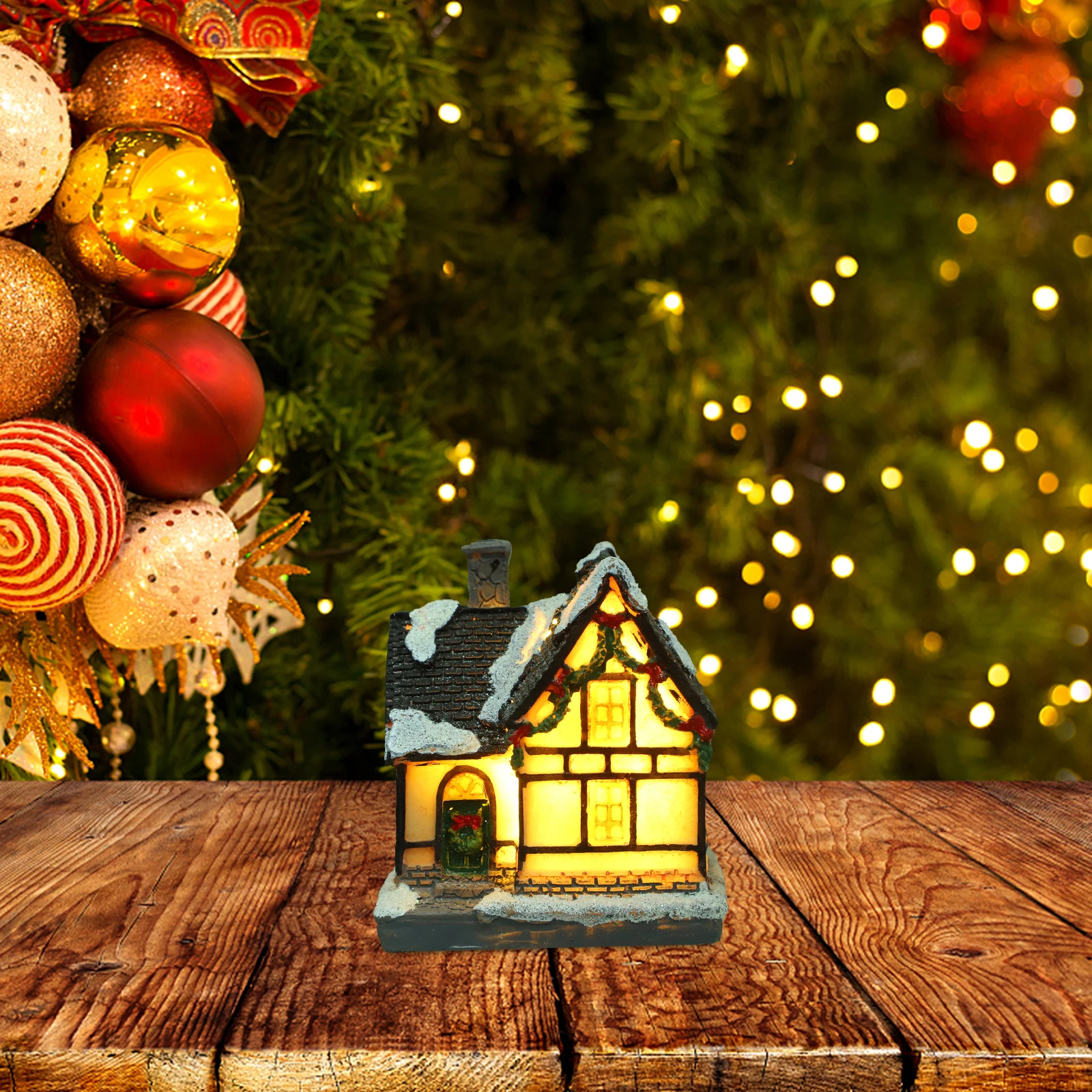 

Christmas Glowing Cottage Resin Luminous Ornament Home Office Decor Gift 1Pcs Christmas Glowing Cabin Resin Luminous Cottage