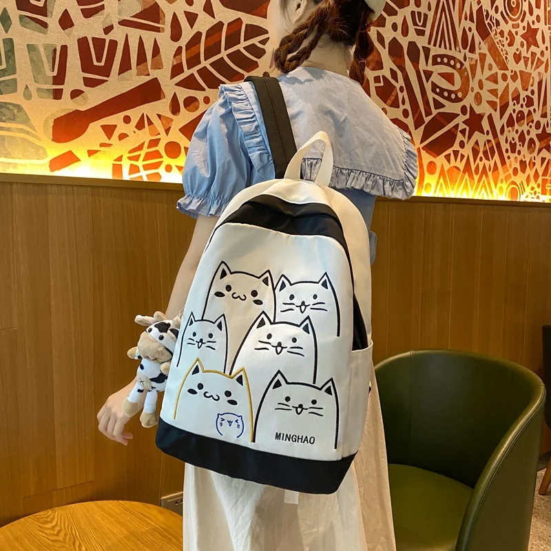 TRAVEASY Cute Cat Bag Women Kawaii Contrast Color Fashion Female Backpack Travel High School Girls Book Bags for Teenage Girls