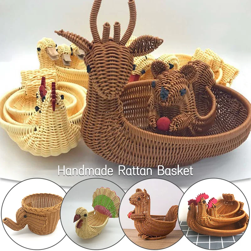 Simulated Animal Imitation Rattan Woven Storage Basket Household Storage Decoration Decoration Fruit Toy Basket Handmade Crafts