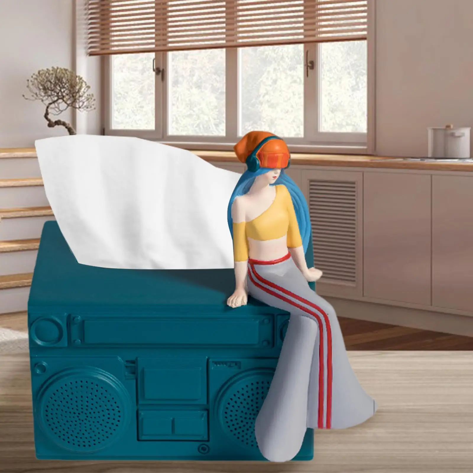 

Tissue Dispenser Desk Tissue Box Hip Hop Girl Figurine Decorative Creative