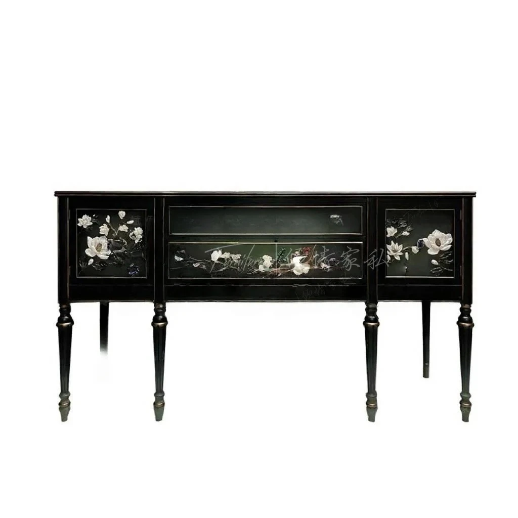 

American solid wood simple hand-painted painted porch cabinet living room decorative cabinet French partition storage cabinet